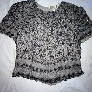 PAPÉLL BOUTIQUE Evening, Silk Bead Embroidered Shirt, Size PL